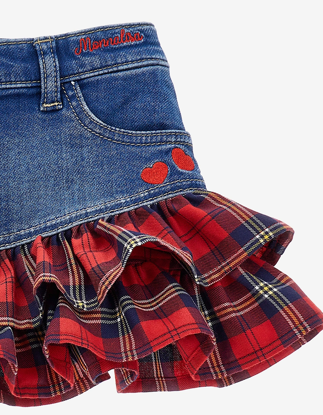 Baby Girls Tartan Ruffle Denim Skirt in Blue