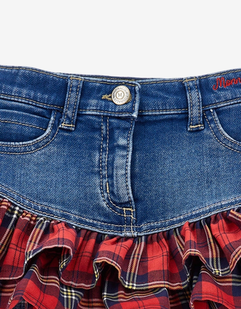 Baby Girls Tartan Ruffle Denim Skirt in Blue