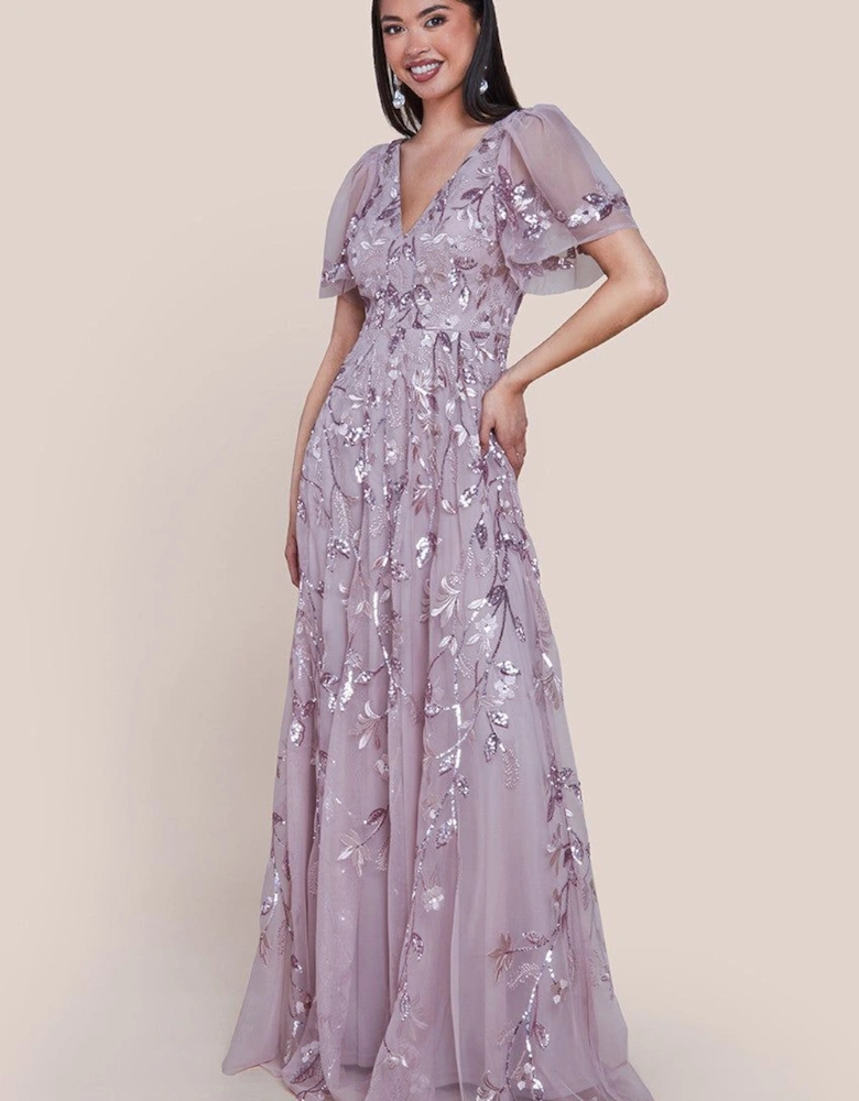 Flared Sleeve Embroidered Maxi Dress