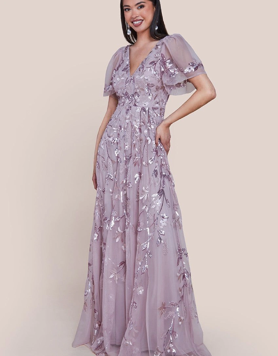 Flared Sleeve Embroidered Maxi Dress, 2 of 1