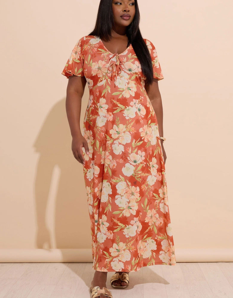Floral Bow Front Maxi Dress