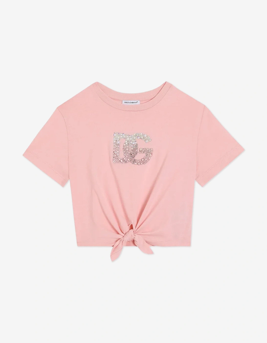 Girls Diamante Logo Tie Front T-Shirt in Pink, 5 of 4