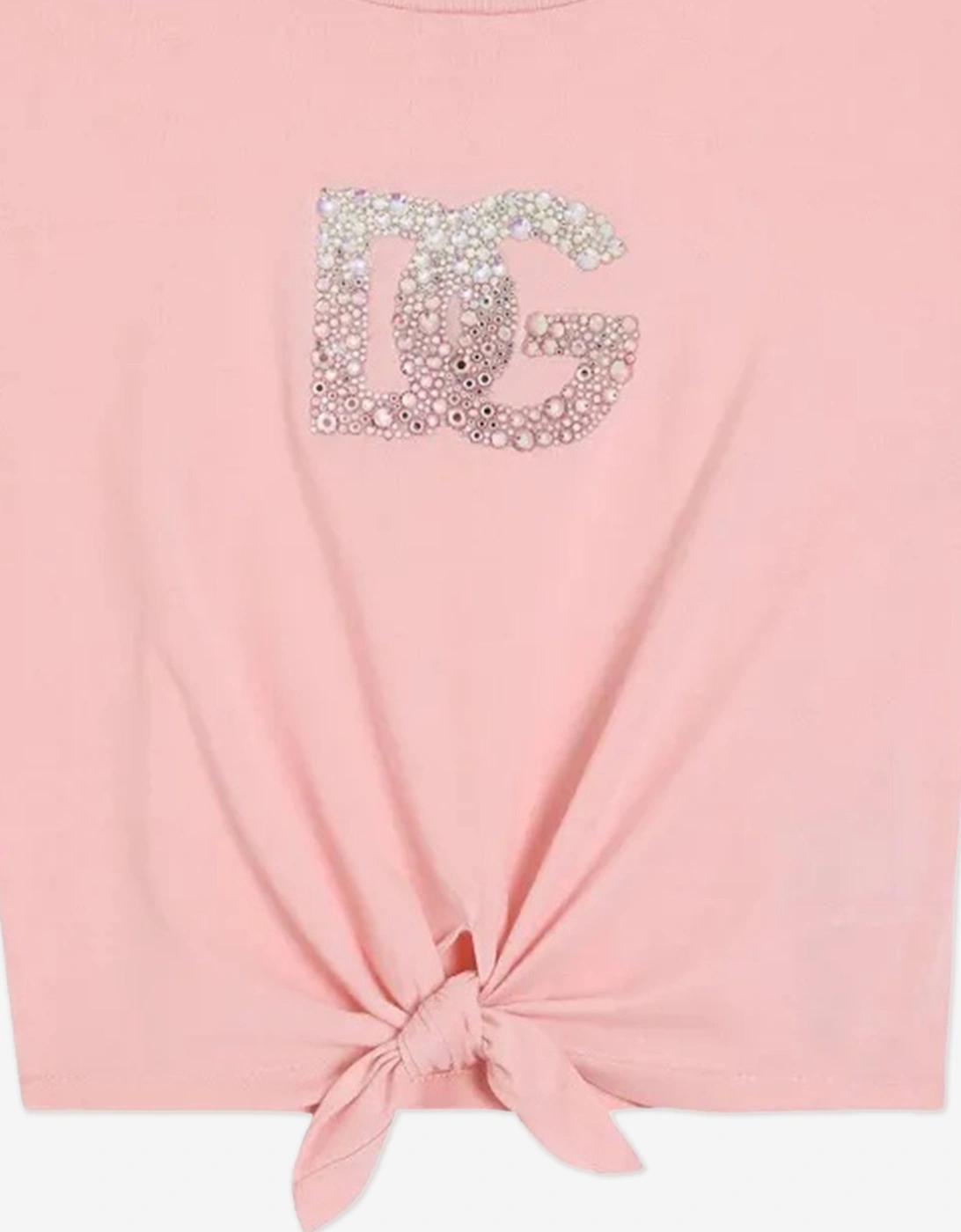 Girls Diamante Logo Tie Front T-Shirt in Pink