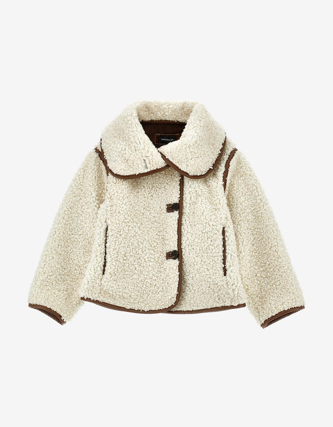Monnalisa Girls Teddy Fleece Coat in Beige - Cream - Size: 4 years