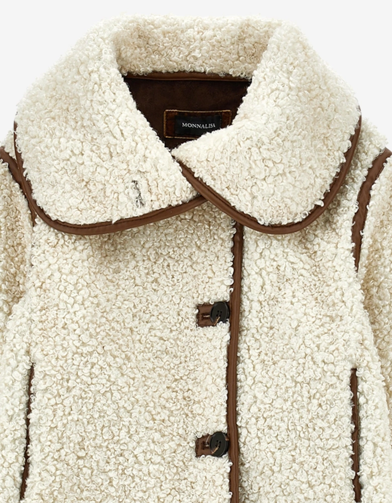 Girls Teddy Fleece Coat in Beige