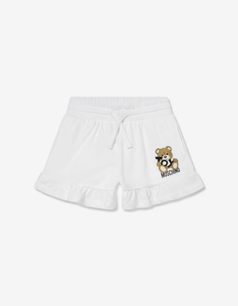 Girls Teddy Bear Logo Shorts in White