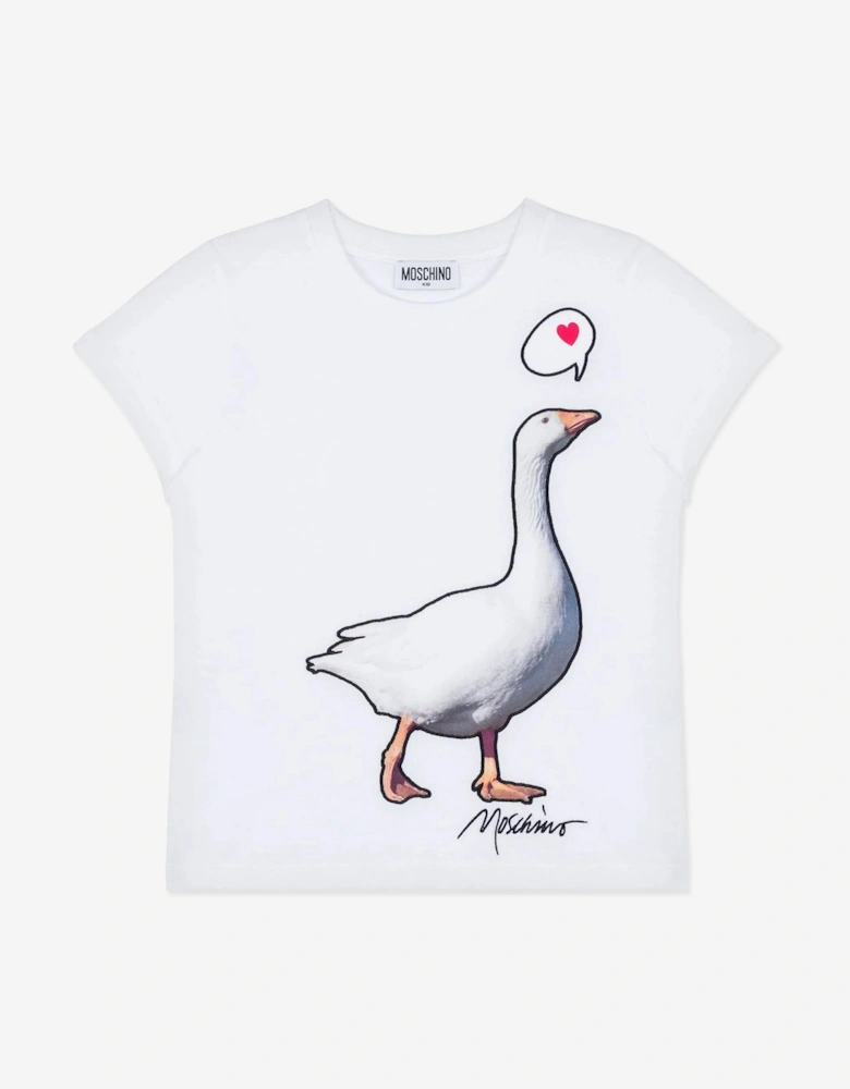 Girls Goose Print T-Shirt in White
