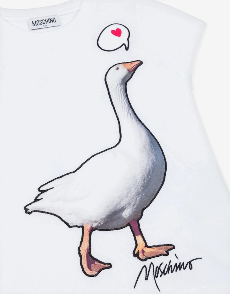 Girls Goose Print T-Shirt in White