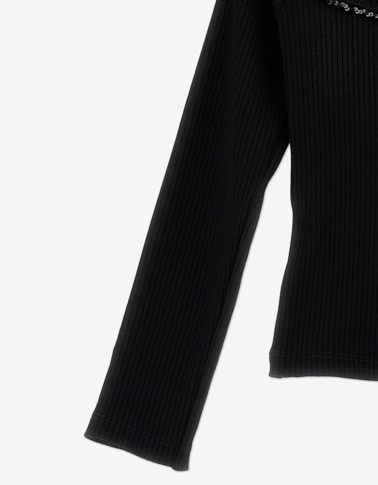 Girls Knitted Ruffle Collar Top in Black