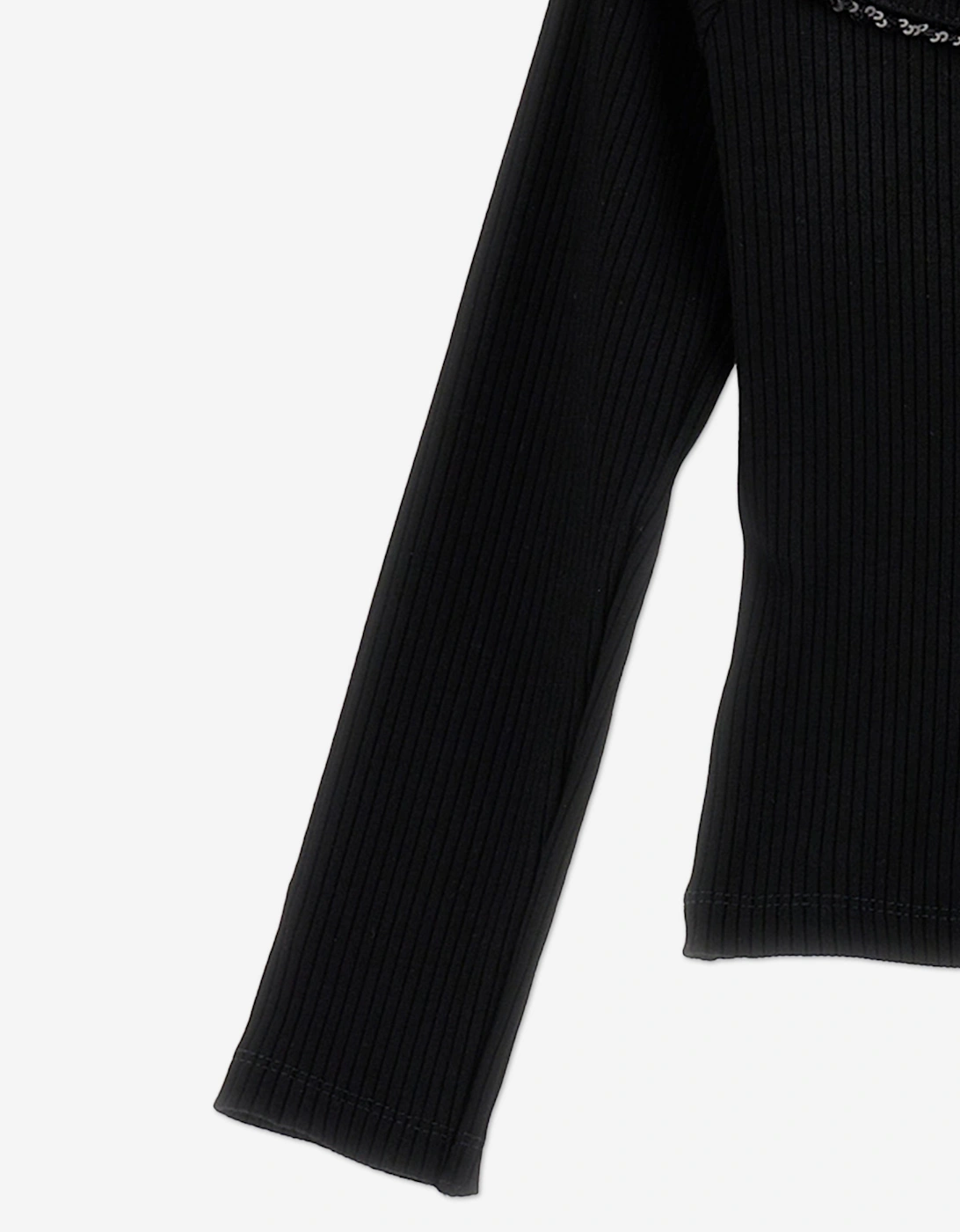 Girls Knitted Ruffle Collar Top in Black