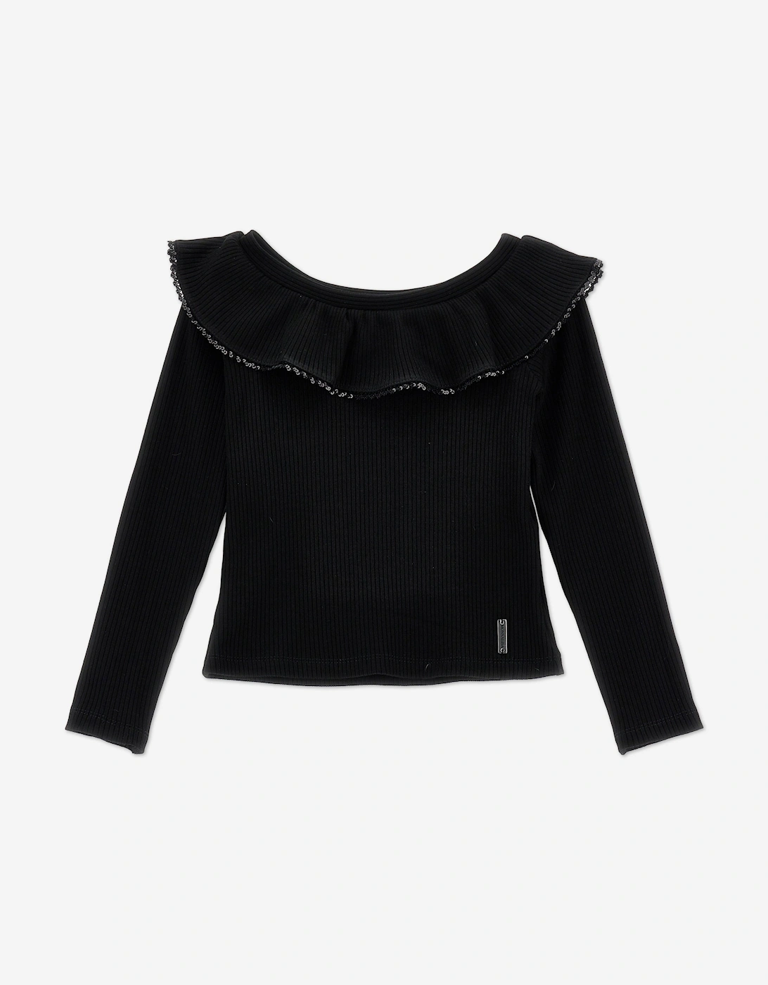 Girls Knitted Ruffle Collar Top in Black, 5 of 4