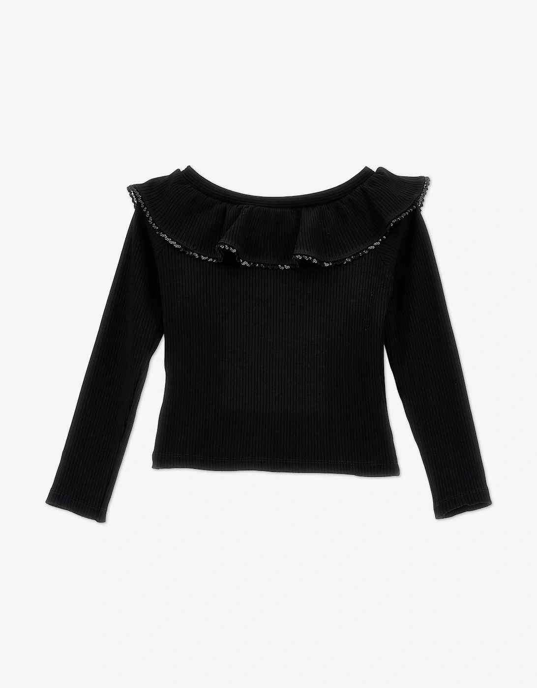 Girls Knitted Ruffle Collar Top in Black