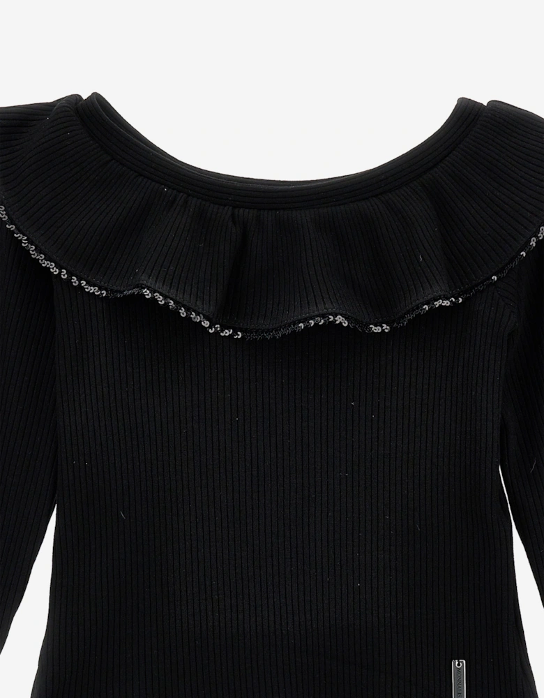 Girls Knitted Ruffle Collar Top in Black