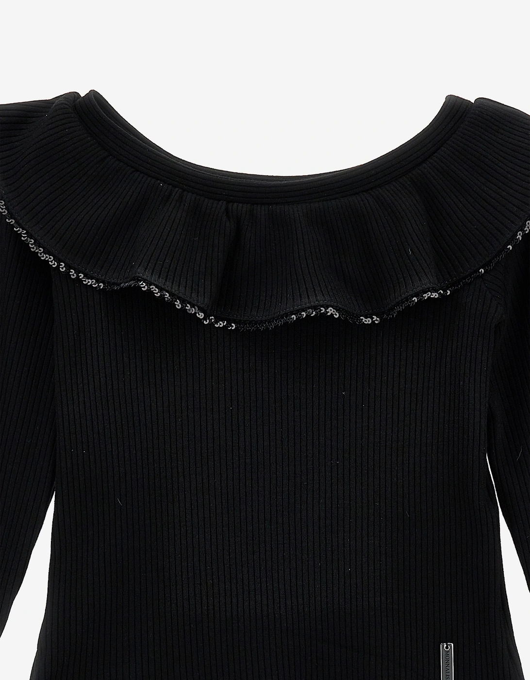 Girls Knitted Ruffle Collar Top in Black
