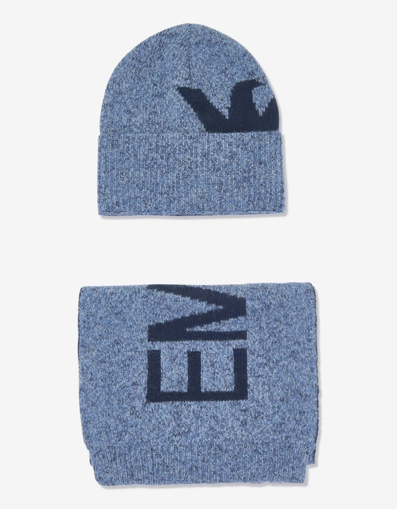 Boys Knitetd Hat and Scarf Set in Blue