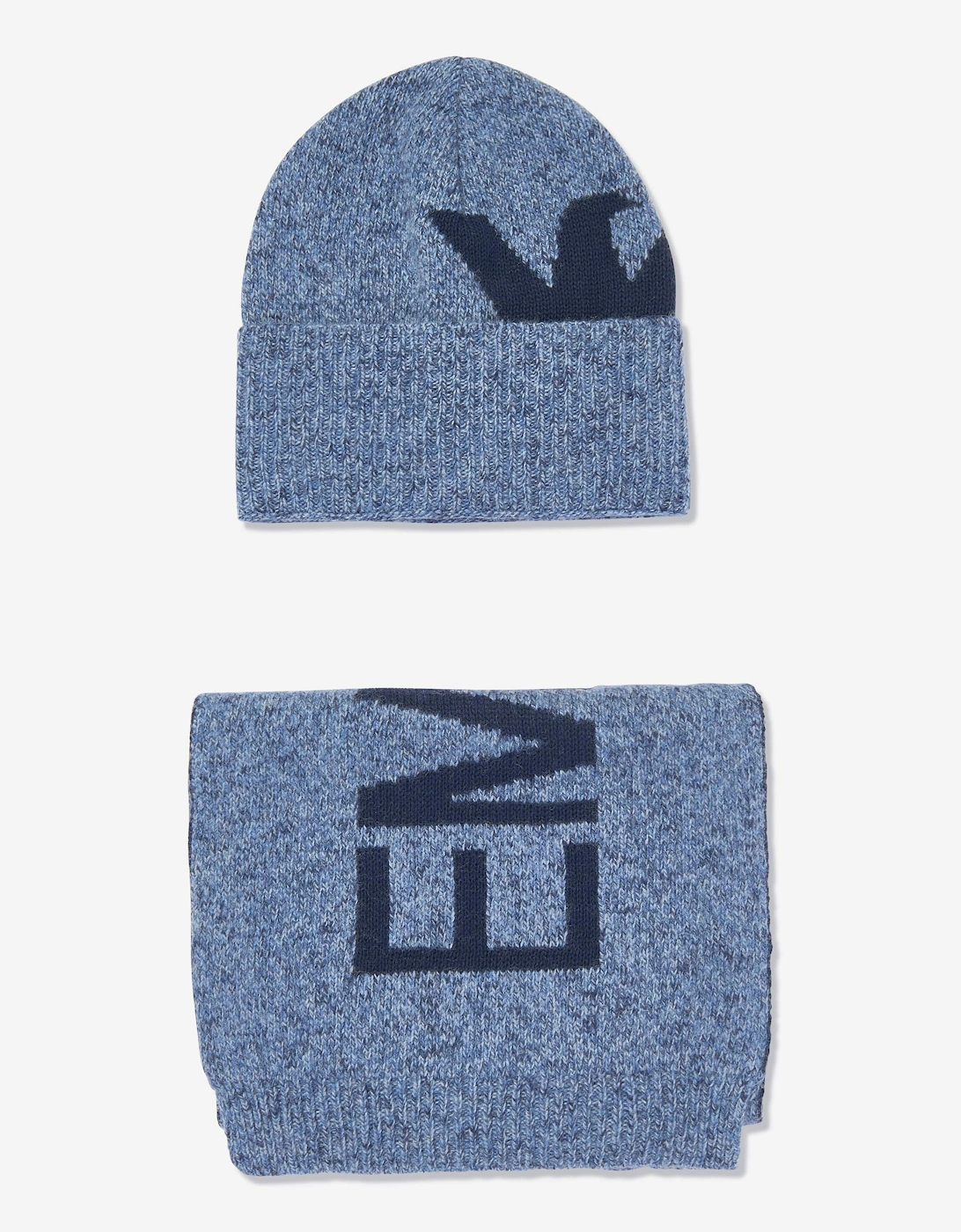 Boy's Emporio Armani Boys Knitetd Hat and Scarf Set in Blue - Size: 12 - 16 yrs