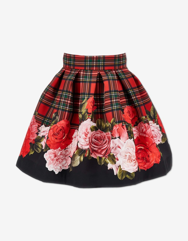 Girls Tartan and Rose Skirt in Red