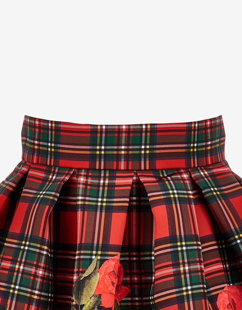 Girls Tartan and Rose Skirt in Red