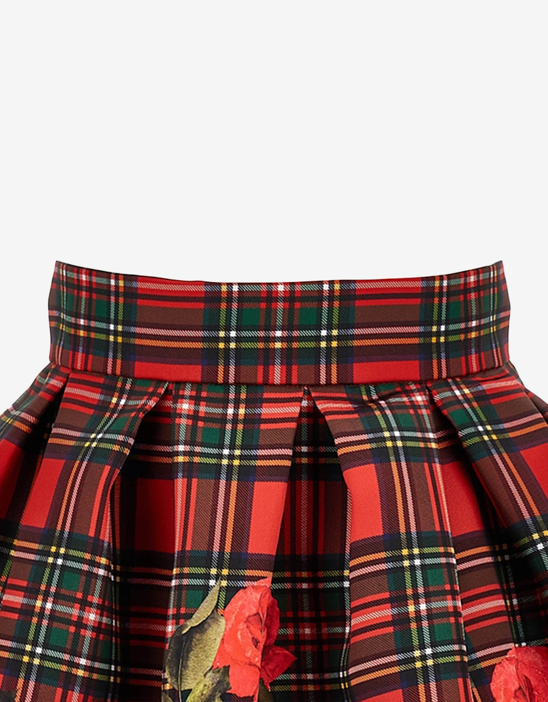 Girls Tartan and Rose Skirt in Red