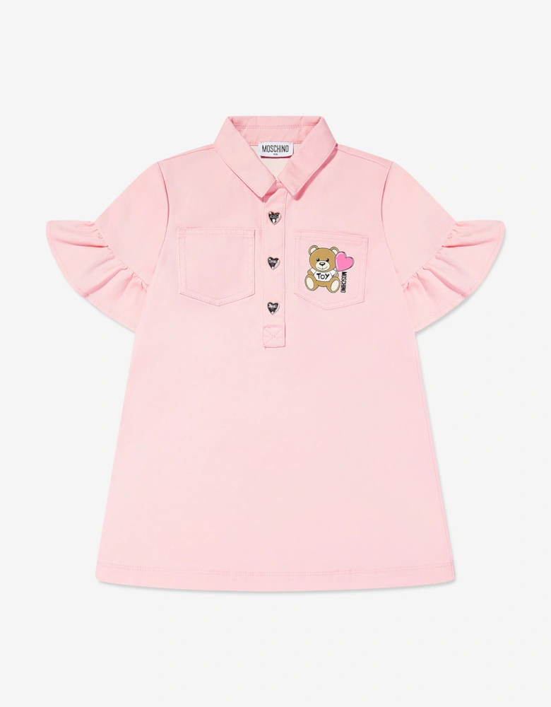Girls Teddy Bear Polo Dress in Pink