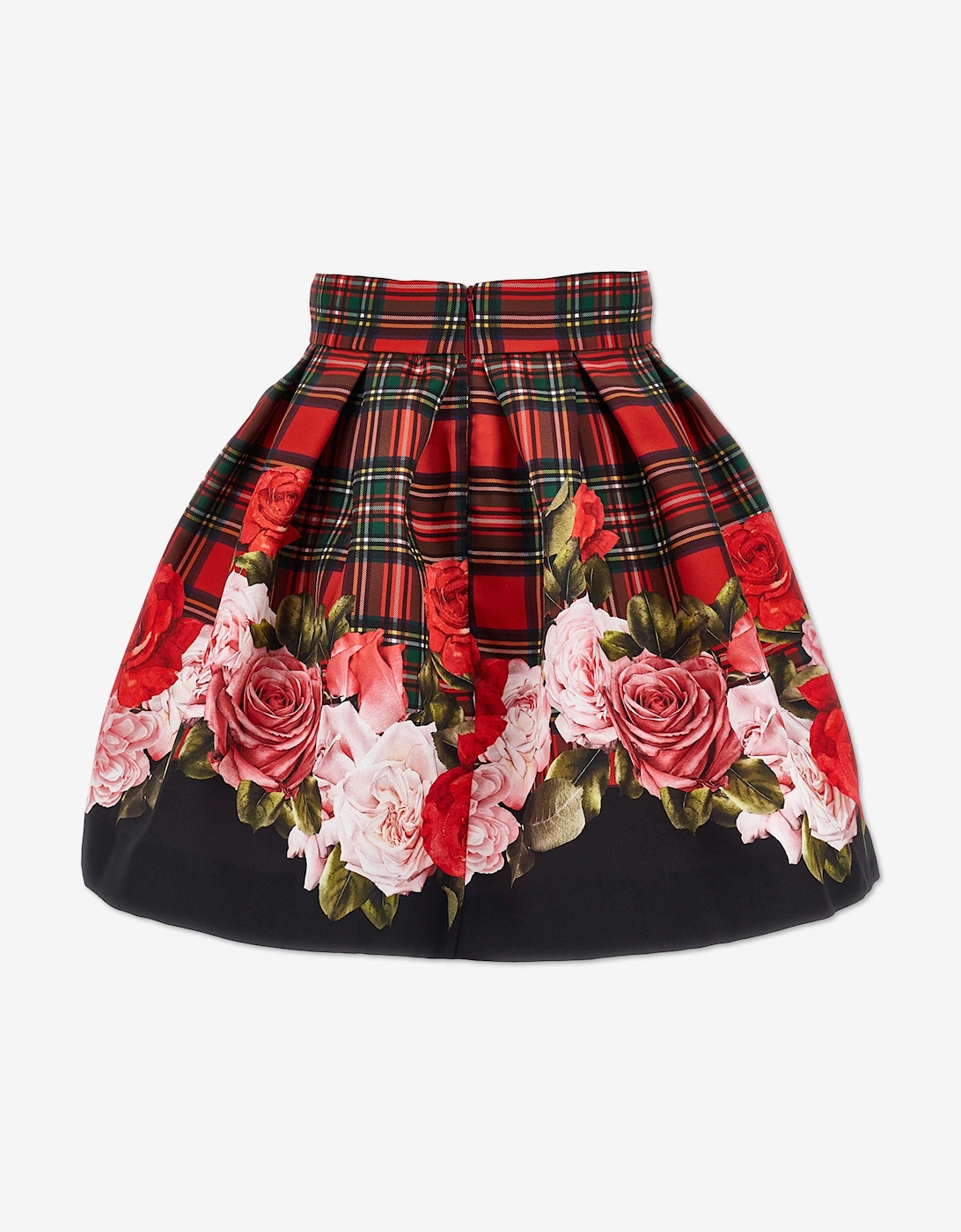 Girls Tartan and Rose Skirt in Red