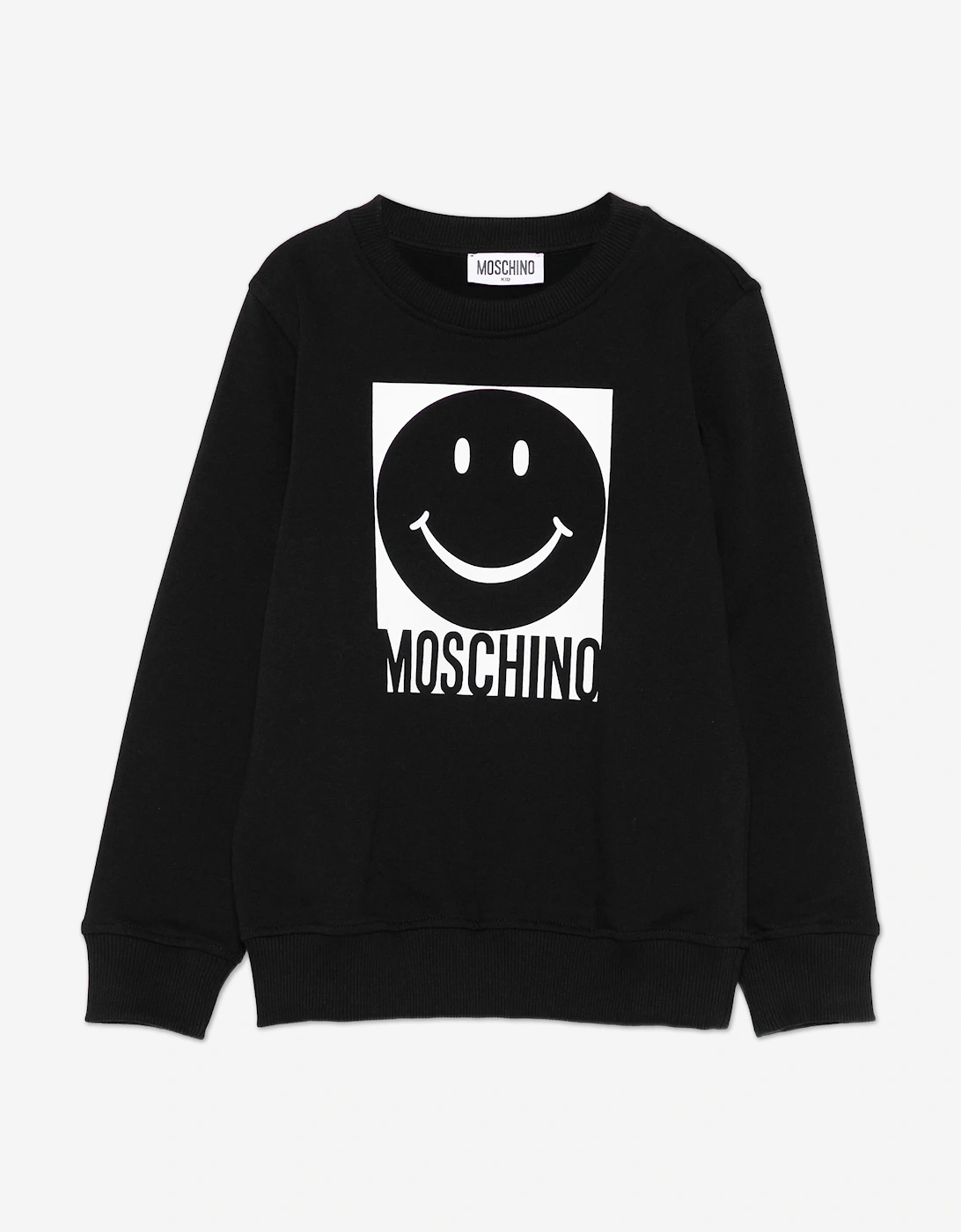 Moschino Unisex Black Smiley Face Logo Sweatshirt In - : Size 12 Yrs Kids
