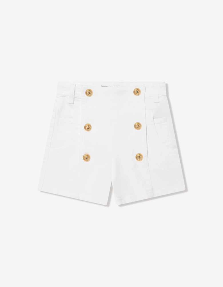 Girls Button Front Shorts in White