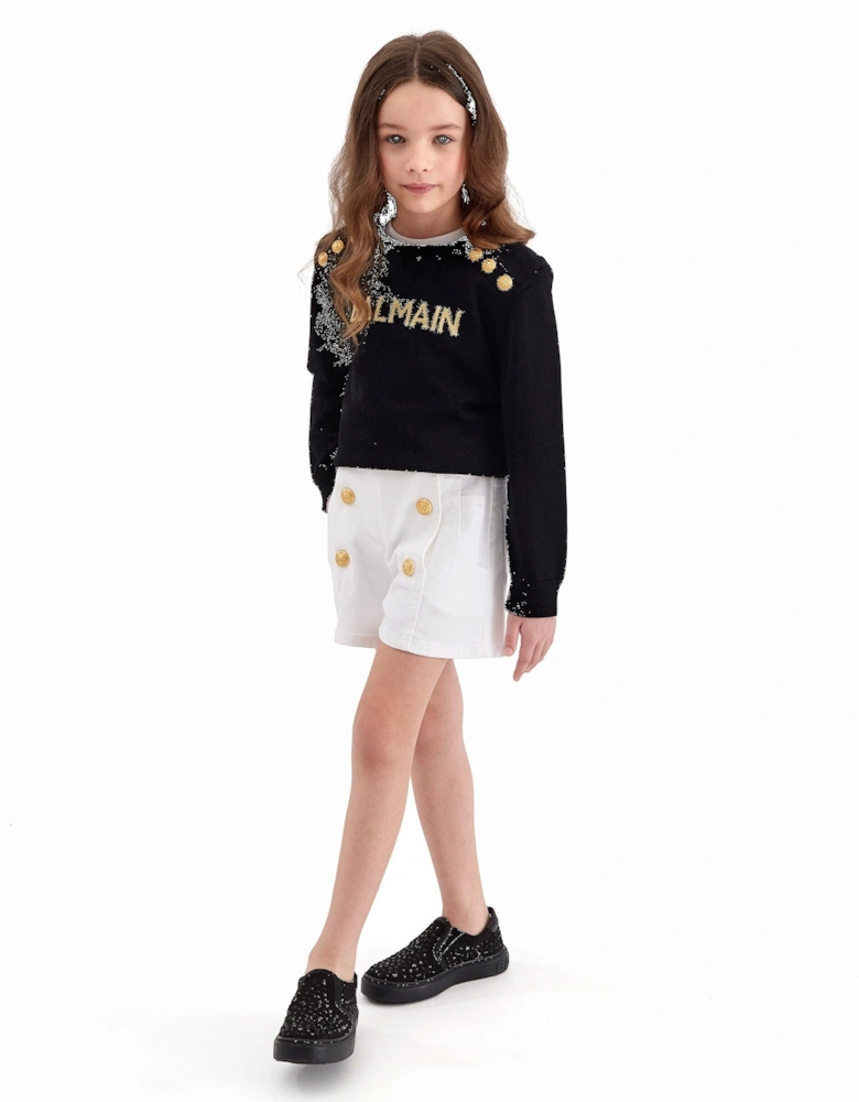 Girls Button Front Shorts in White
