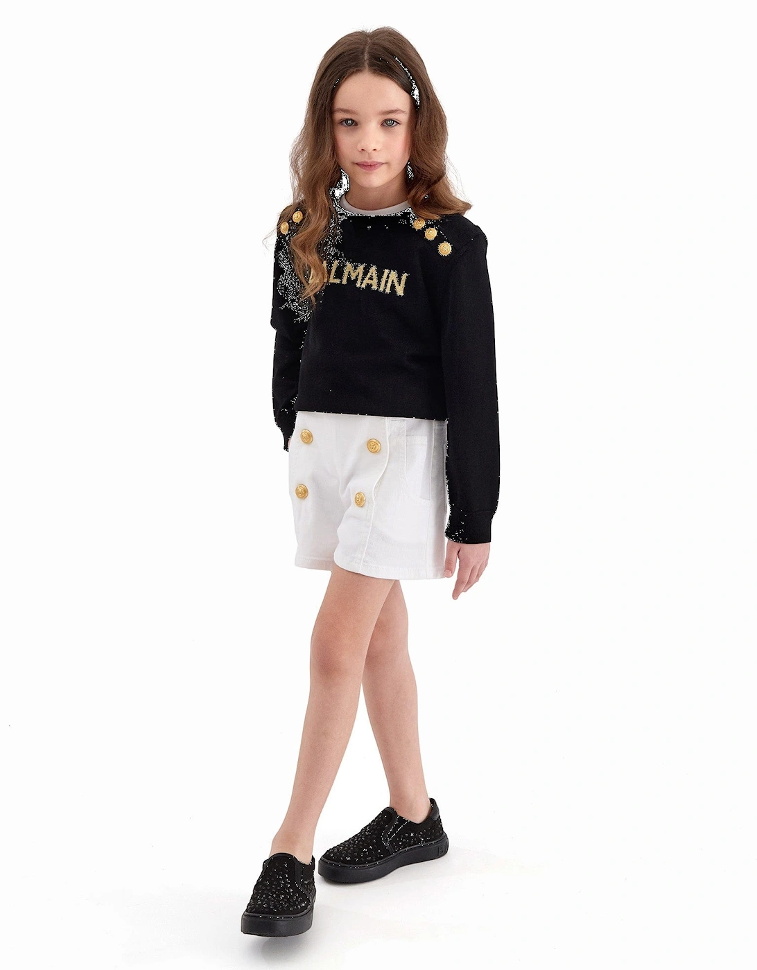 Girls Button Front Shorts in White