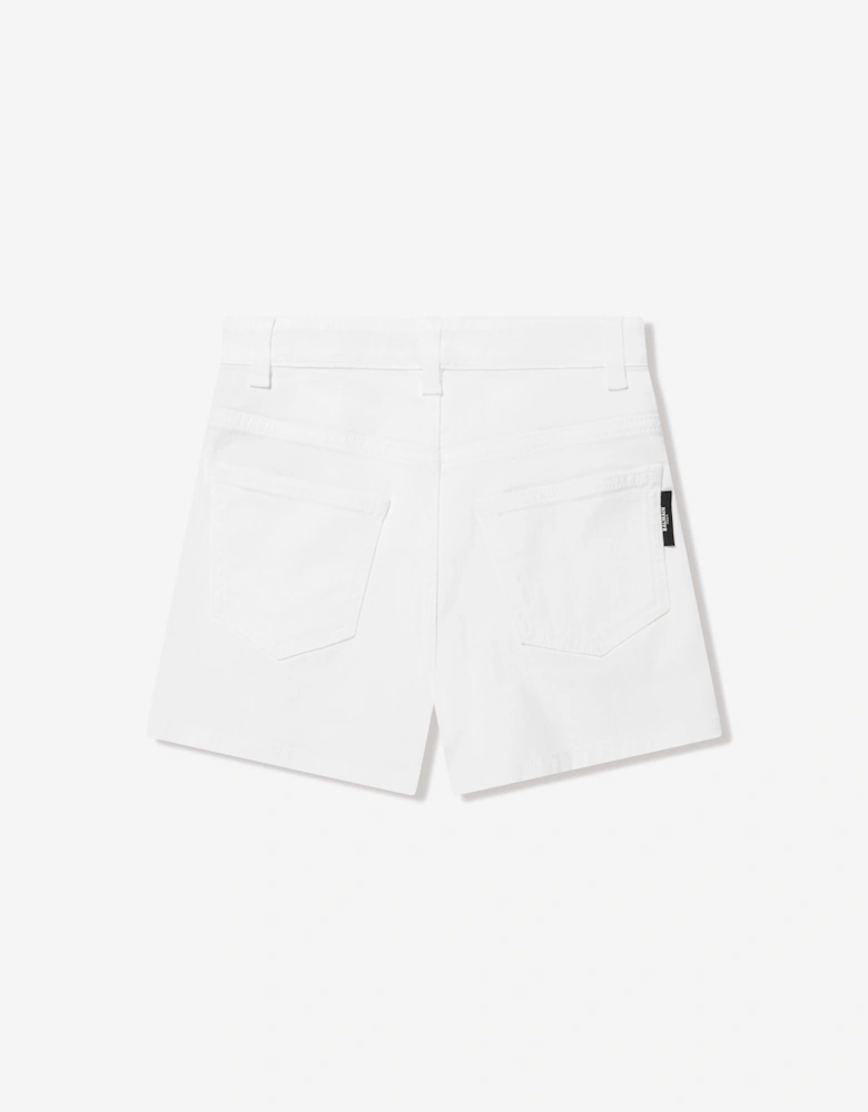 Girls Button Front Shorts in White