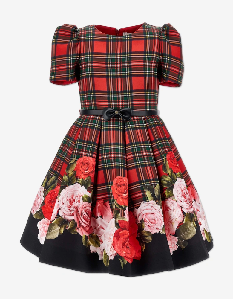 Girls Tartan and Rose Dress in Red