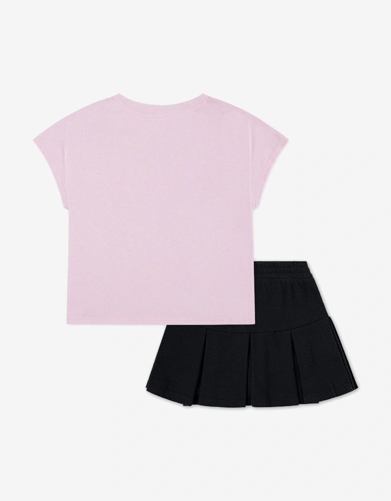 Girls Pleated Skirt Set in Pink