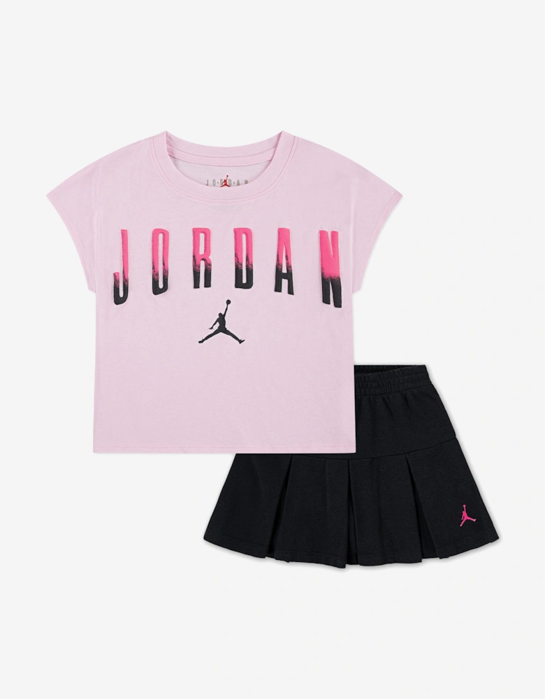 Girls Pleated Skirt Set in Pink
