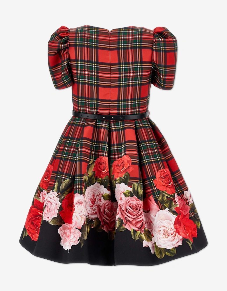 Girls Tartan and Rose Dress in Red