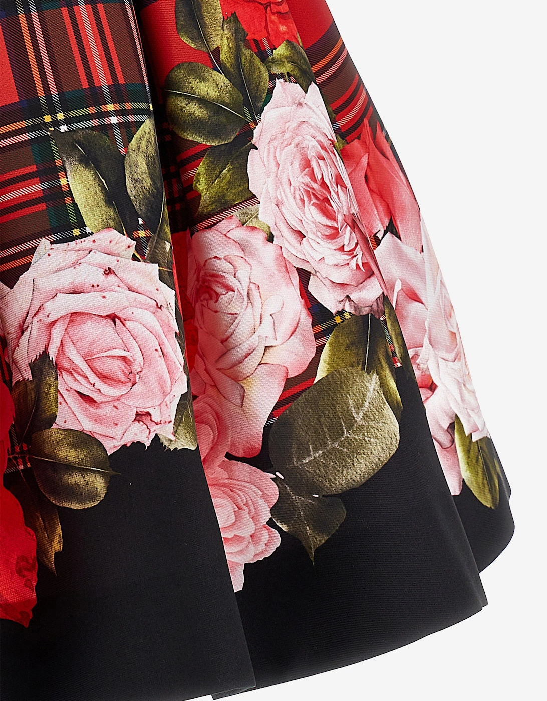 Girls Tartan and Rose Dress in Red