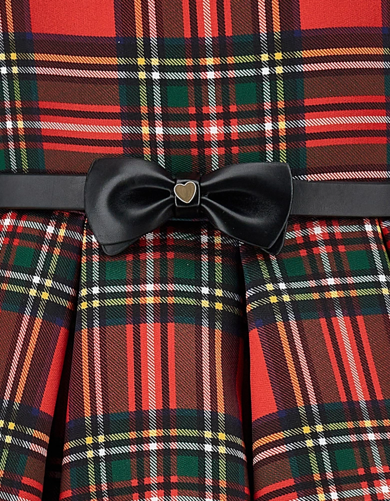 Girls Tartan and Rose Dress in Red