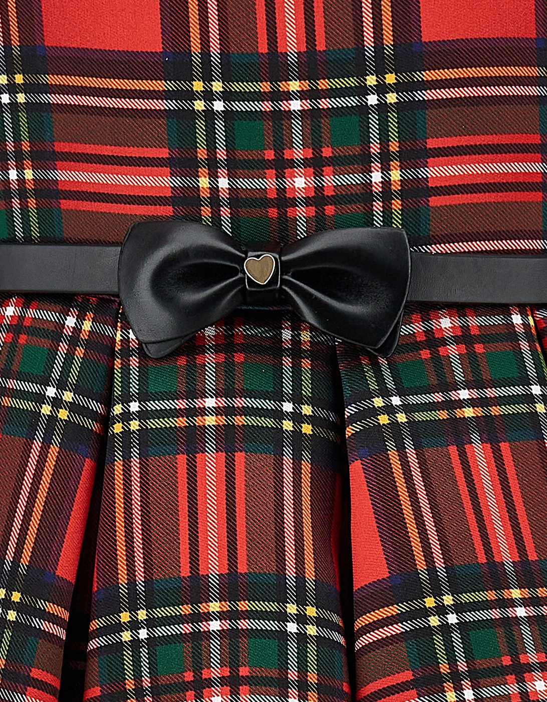 Girls Tartan and Rose Dress in Red