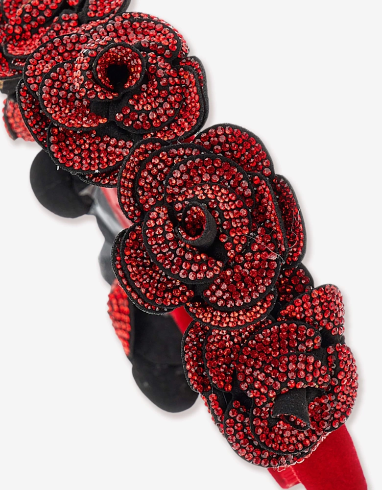 Girls Velvet Rose Headband in Red