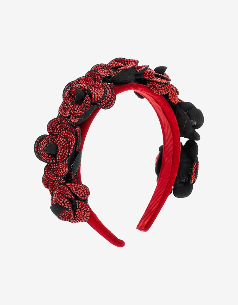 Girls Velvet Rose Headband in Red