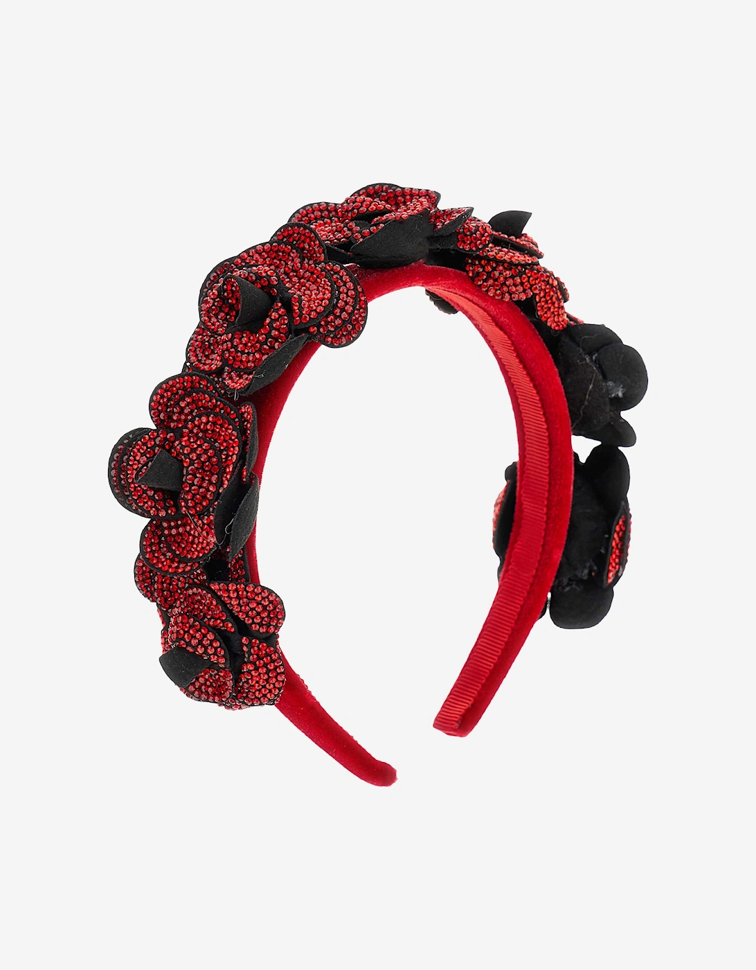 Girls Velvet Rose Headband in Red