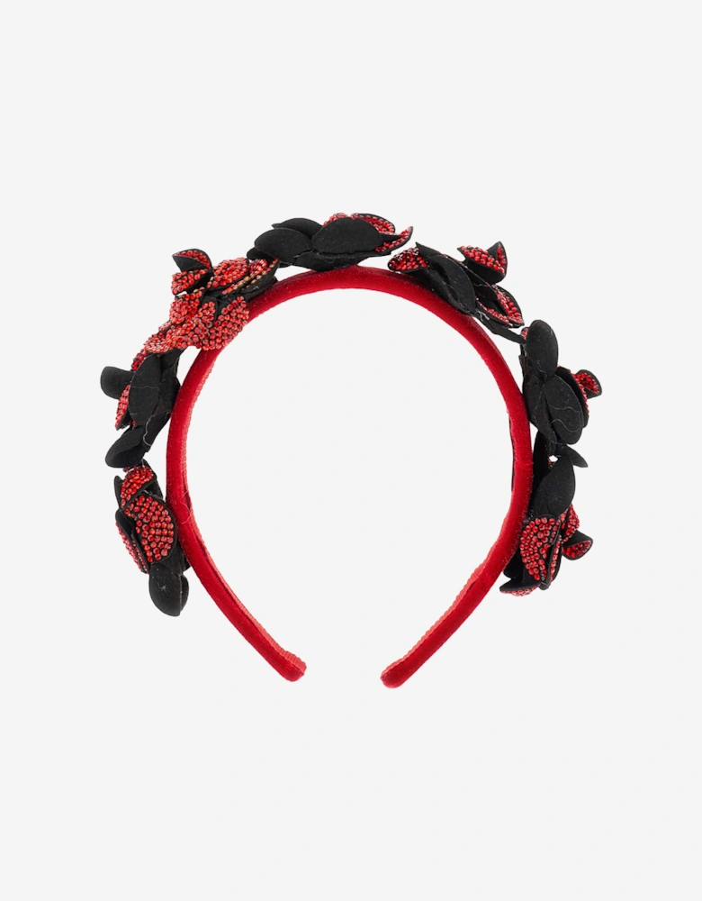 Girls Velvet Rose Headband in Red