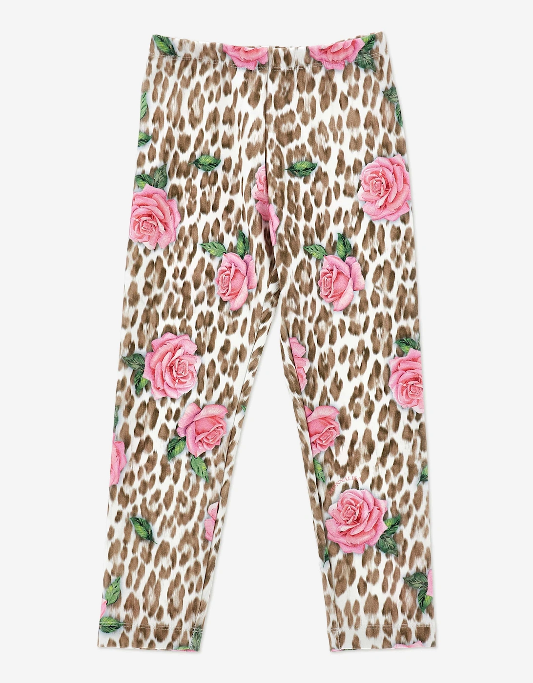 Monnalisa Girls Leopard and Rose Print Leggings in Multicolour - Pink - Size: 2 years