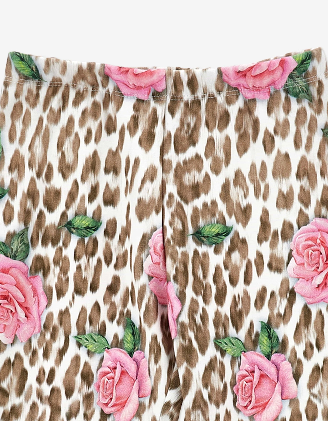 Girls Leopard and Rose Print Leggings in Multicolour