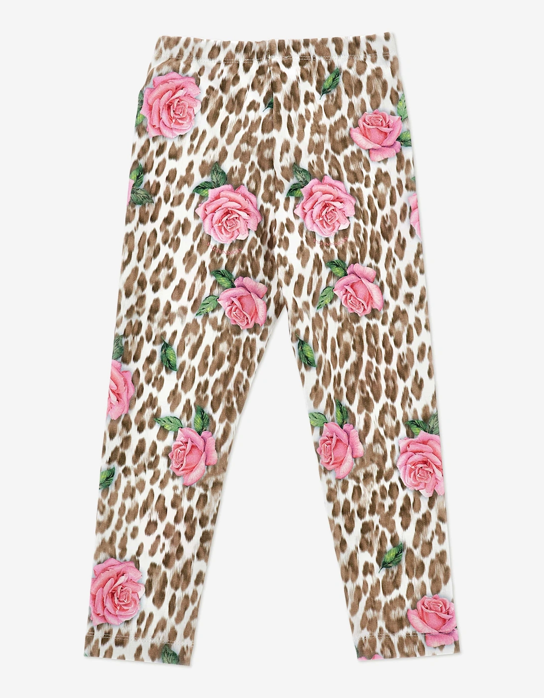 Girls Leopard and Rose Print Leggings in Multicolour