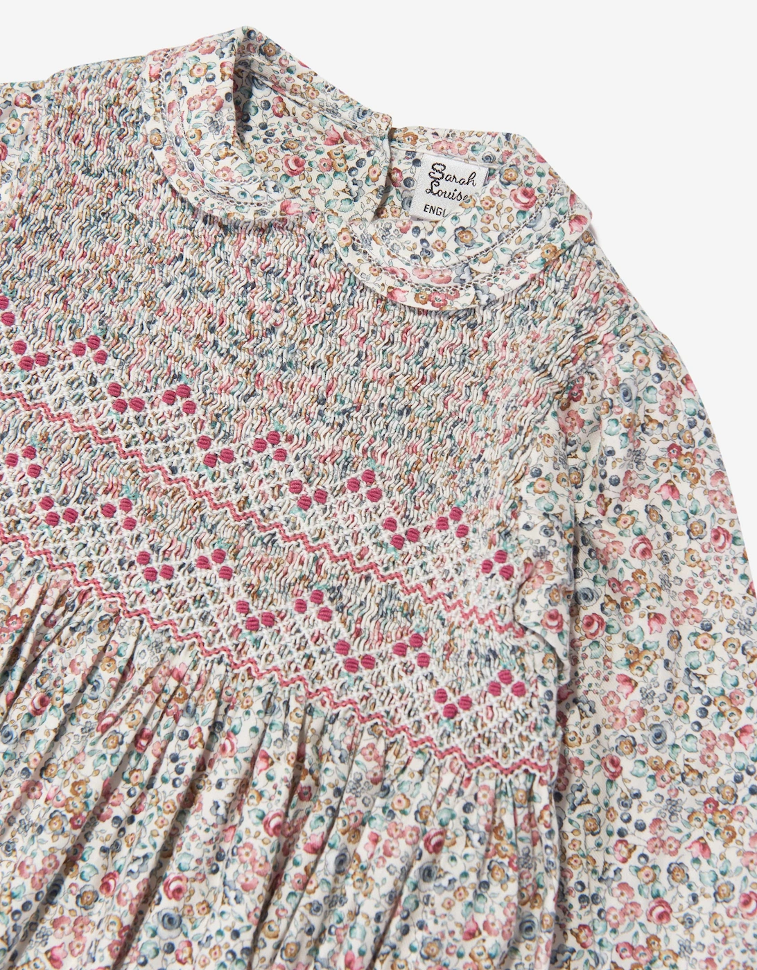 Girls Floral Smocked Dress in Blue