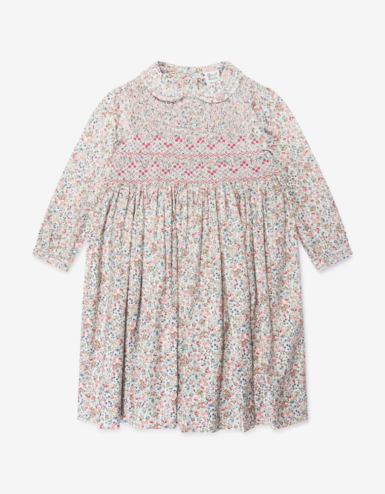 Girls Floral Smocked Dress in Blue