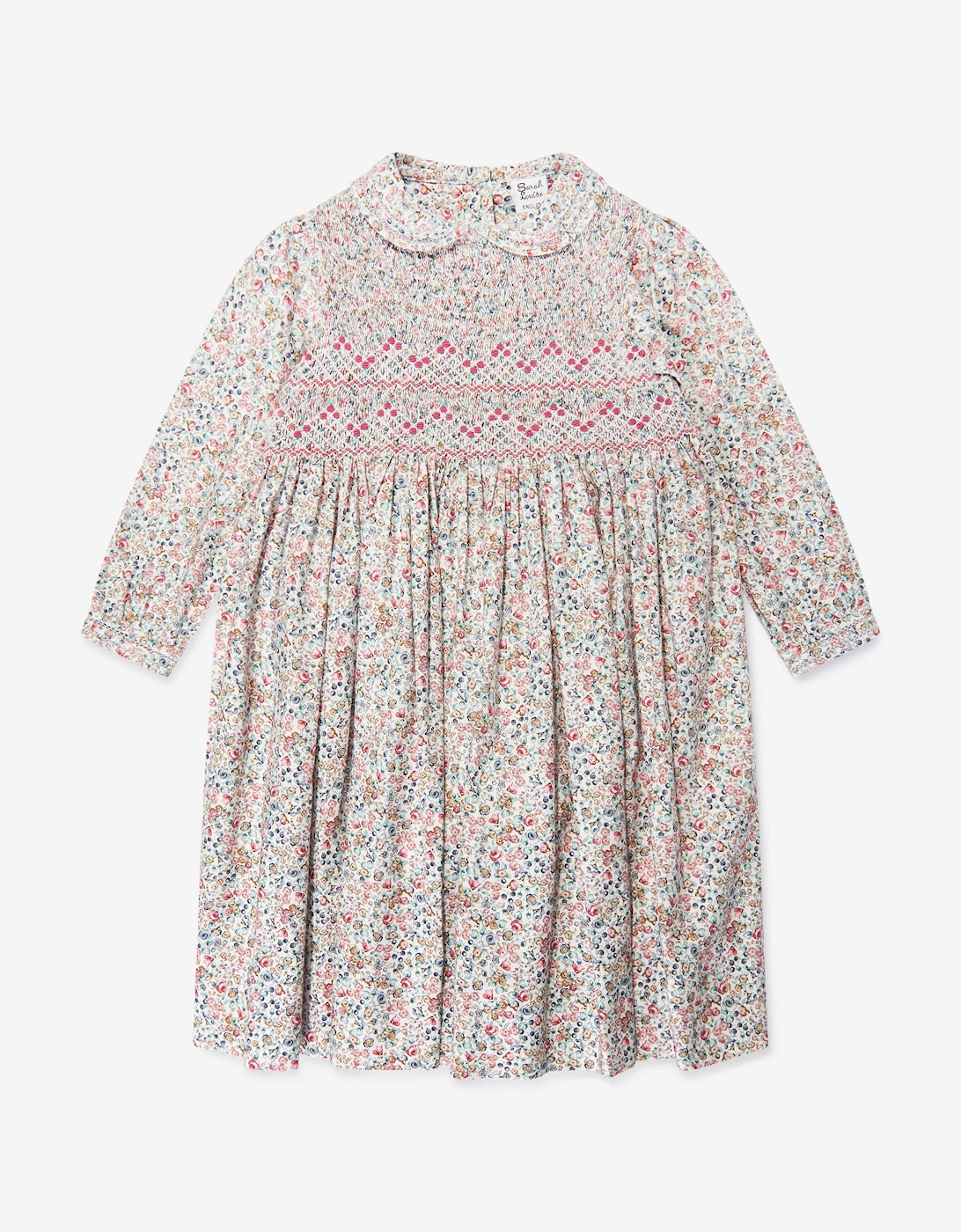 Girls Floral Smocked Dress in Blue, 5 of 4