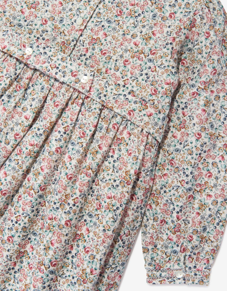 Girls Floral Smocked Dress in Blue
