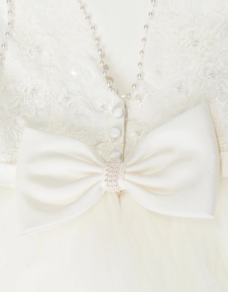 Girls Ceremonial Ballerina Length Dress in Ivory