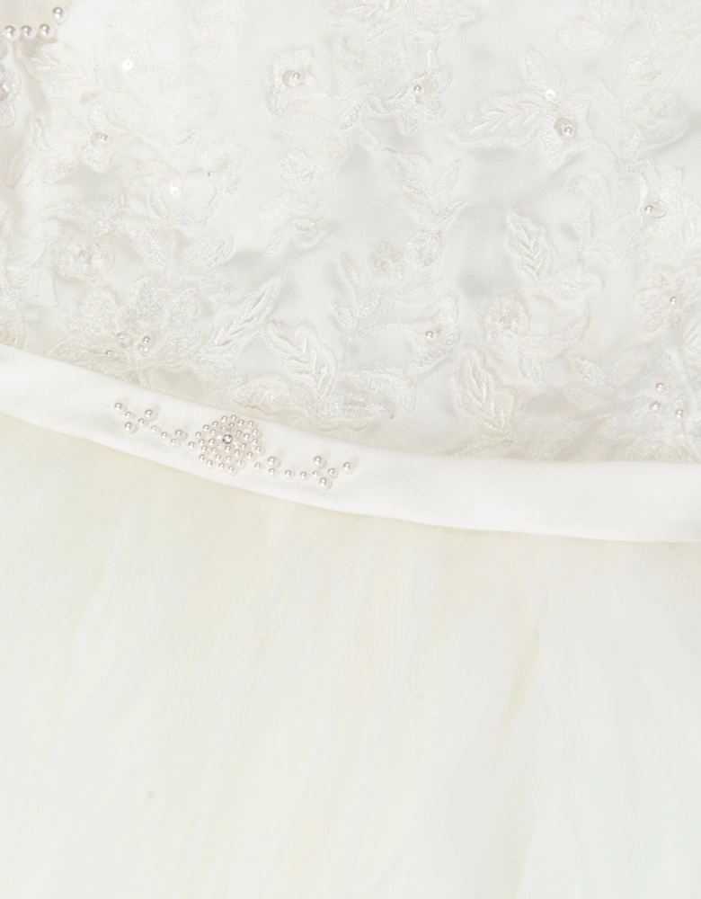 Girls Ceremonial Ballerina Length Dress in Ivory